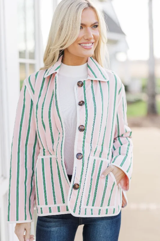 Women's Elegant Outfit On The Course Pink And Green Striped Jacket