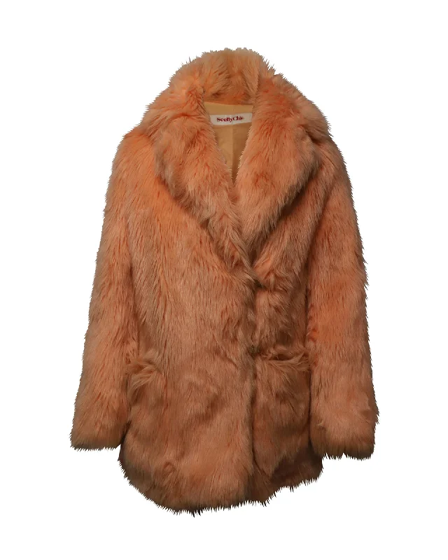 Women's High-Fashion Garments See by Chloe Faux-Fur Coat in Pink Peach Modal