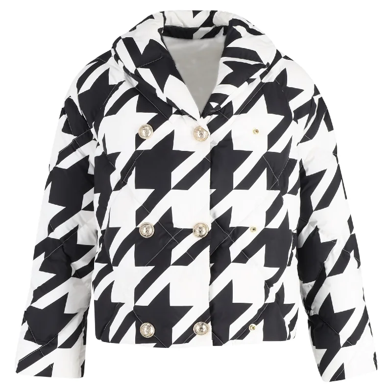 Women's Active Outfit For Fitness Balmain Houndstooth Puffer Jacket in Black Polyester