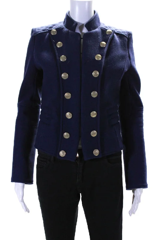 Women's Resort Garments Pierre Balmain Womens Wool Blend High Neck Hook Closure Coat Navy