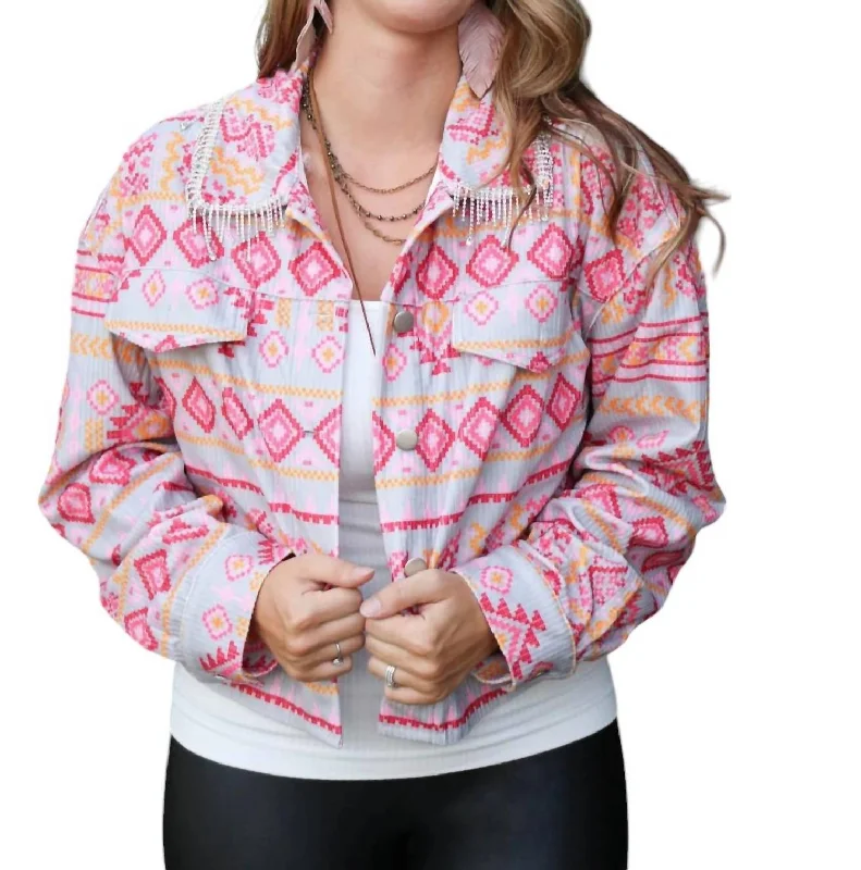 Women's Activewear Garments Cowgirl Barbie Jacket In Pink Multi