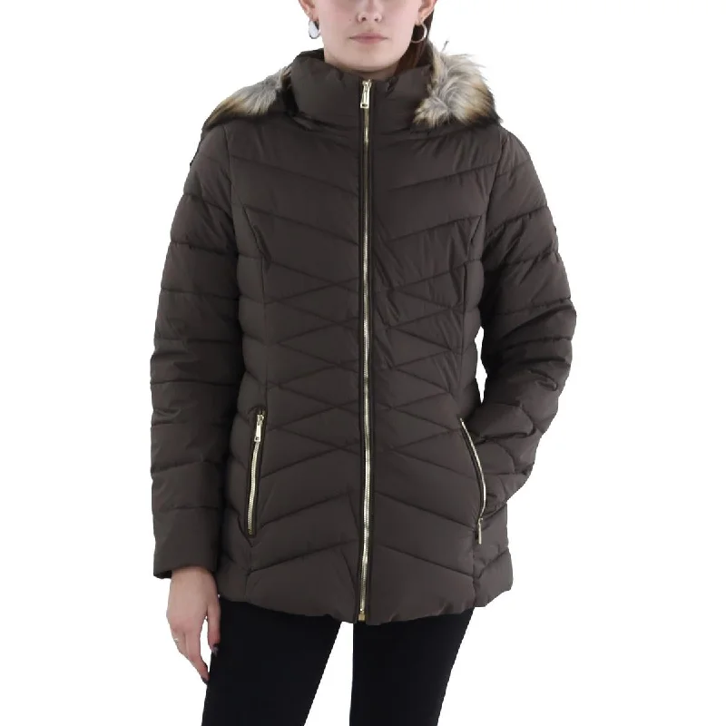 Women's Outfit Womens Faux Fur Trim Hooded Puffer Jacket