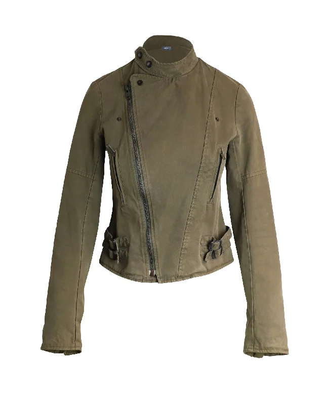 Women's Outerwear Clothing Joseph Biker Jacket in Olive Cotton