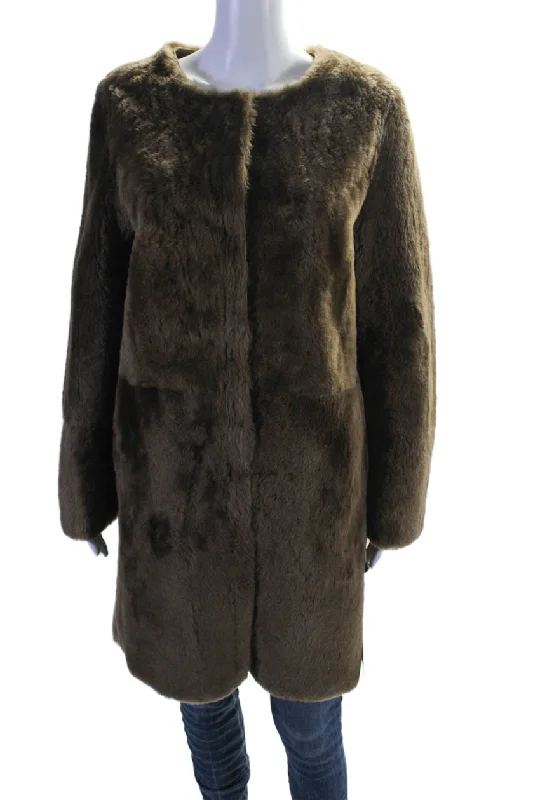 Women's Transitional Outfit Yves Salomon Womens Reversible Shearling Leather Coat Black