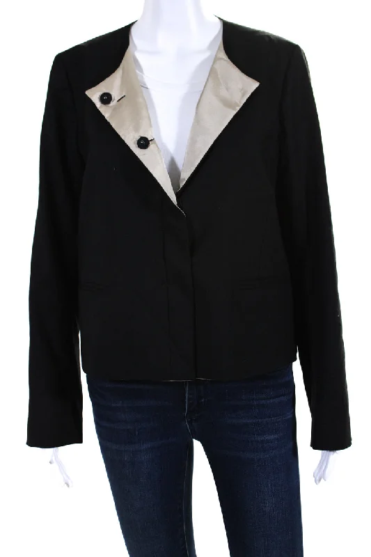 Vintage Clothing For Women CIVIDINI Womens Crew Neck Gabardine Snap Jacket Black Wool