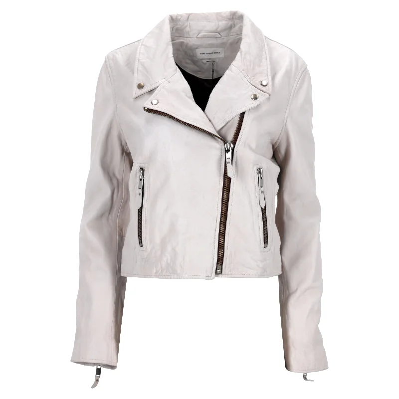 Trendy Clothing, Unbeatable Disco Isabel Marant Etoile Biker Jacket in White Lambskin Leather