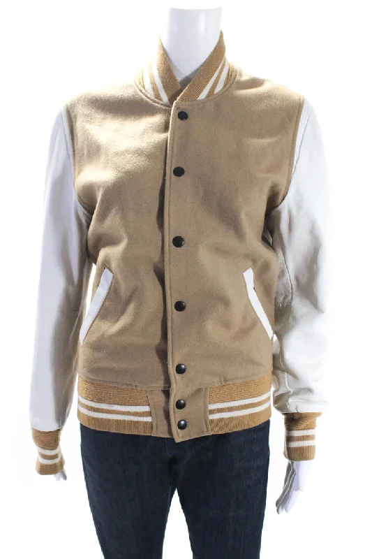 Fashionable Women's Casual Apparel John Elliott Women's Long Sleeves Button Up Pockets Bomber Jacket Beige