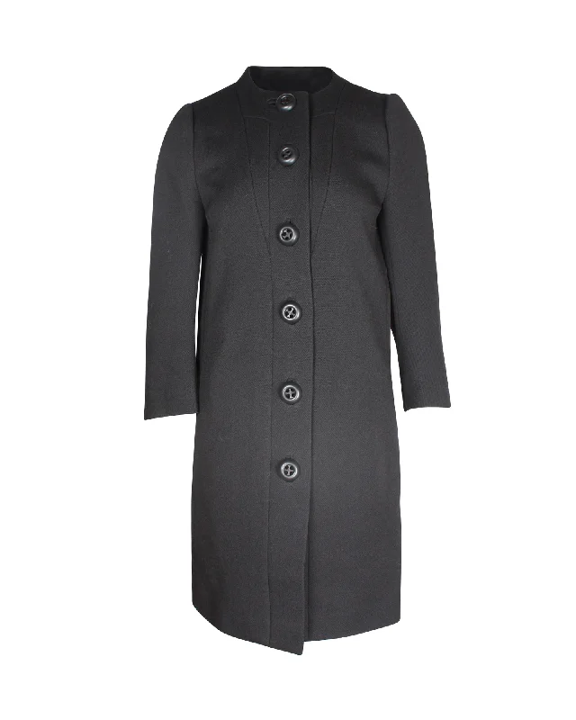 Women's Party Outfit Prada Buttoned Top Coat in Charcoal Wool