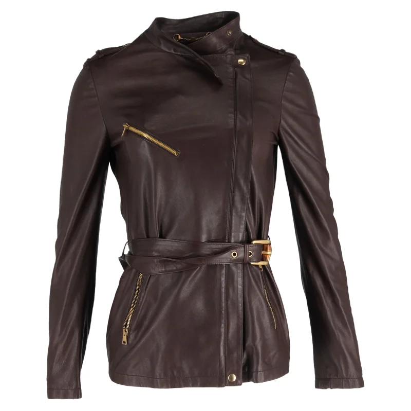 Women's Evening Apparel Gucci Biker Jacket in Brown Leather