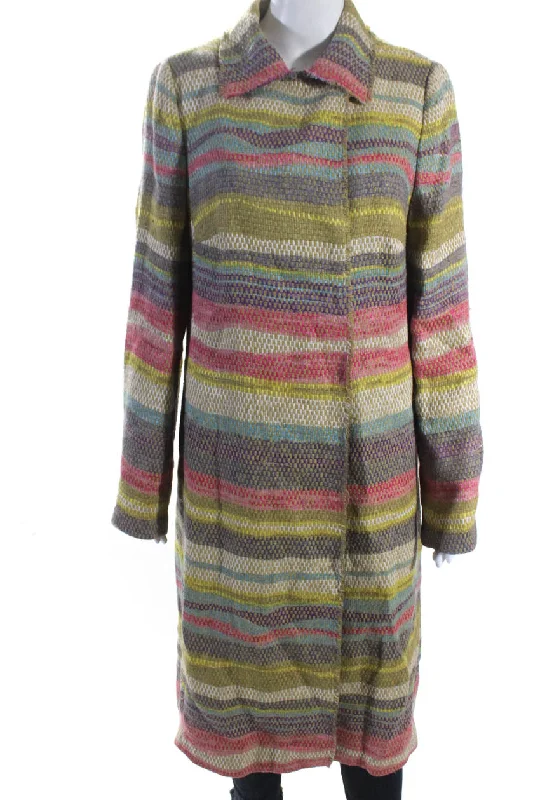 Modern Women's Apparel Akris Punto Womens Linen Crew Neck Button Down Coat Multi Colored