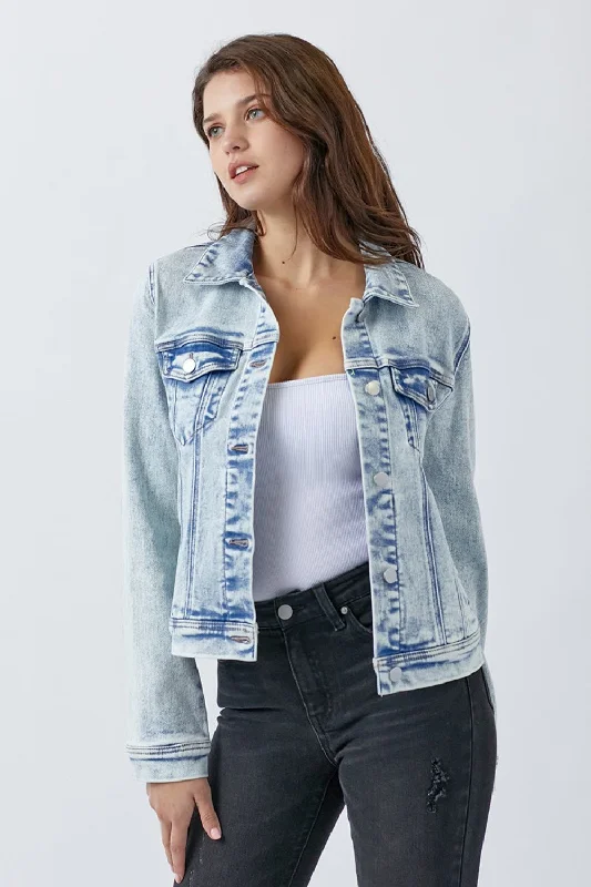 Women's Clothing For Outdoor Activities Button Up Washed Denim Jacket