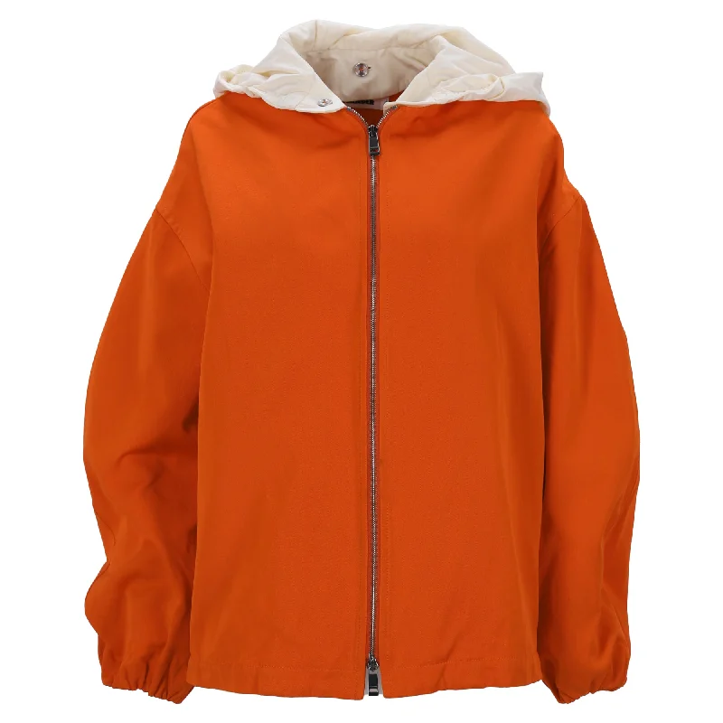 Women's Athletic Garments Jil Sander Two-Toned Double Zipper Hooded Jacket in Orange Polyamide