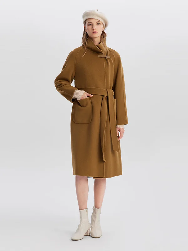 Classic Women's Clothing Styles Pure Double-Faced Wool Wrapped Women Coat With Patch Pockets