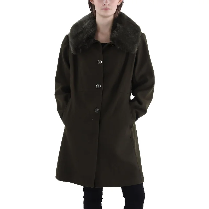 Women's Chic Outerwear Garments Womens Faux Fur Trim Long Walker Coat