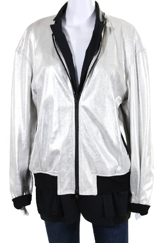 Women's Clothing Apparel Sets 3.1 Philip Lim Silver Leather Bomber Jacket