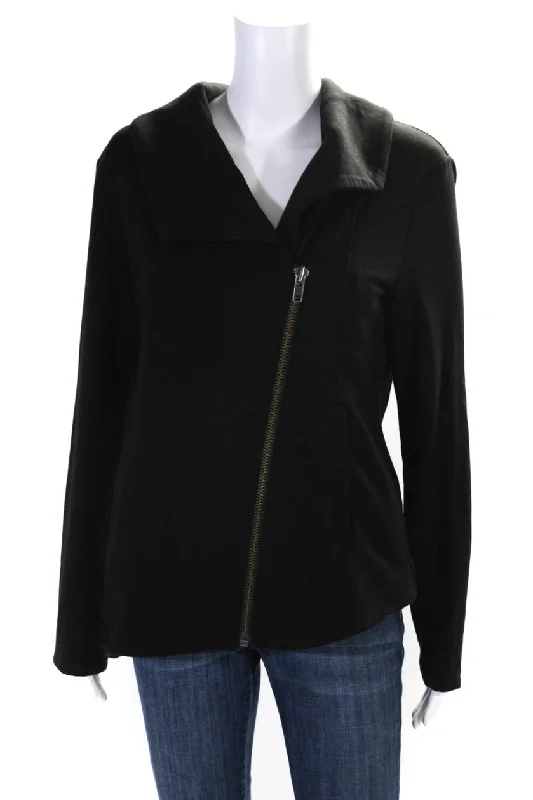 Fashionable Women's Outfit Helmut Lang Womens Asymmetric Zip V Neck Jacket Black