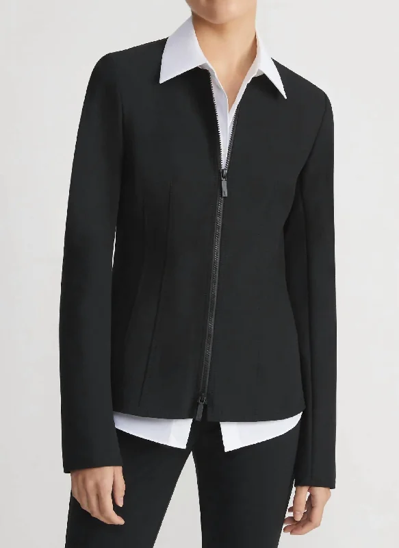 Charming Women's Clothes For Special Events Zip Front Fitted Jacket In Black