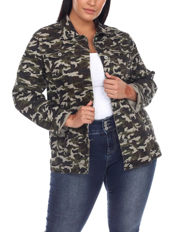 High-End Fashion, Low-End Prices – Don't Miss Out Plus Womens Camouflage Long Sleeves Denim Jacket