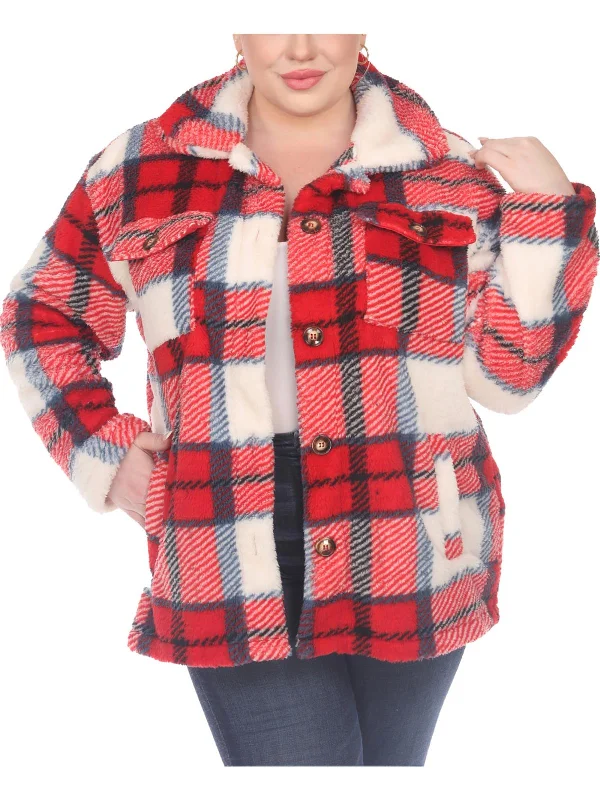 Women's Fashionable Clothing Sets Plus Womens Faux Fur Plaid Faux Fur Coat