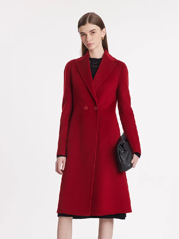 Big Discounts On Premium Fashion Collections Double-Faced Wool And Silk Blend Lapel Women Coat