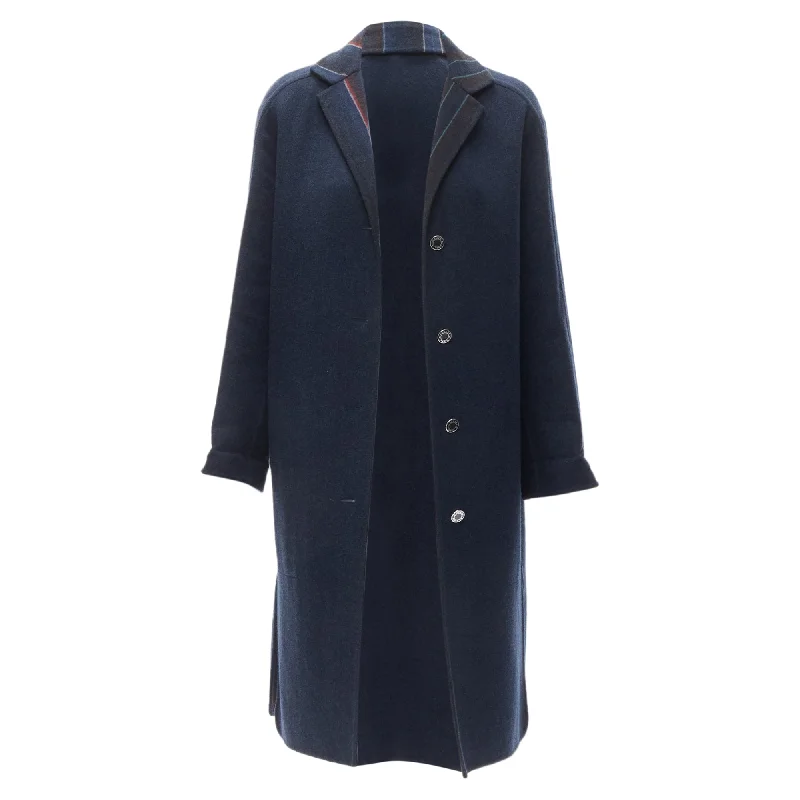 Women's Elegant Clothing Sets Hermes Double Faced Virgin Wool Cashmere Stripe Lining Maxi Coat