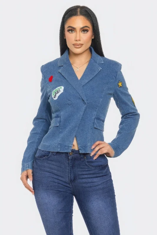 Classic Clothes For Women Patch It Up Denim Blazer Jacket