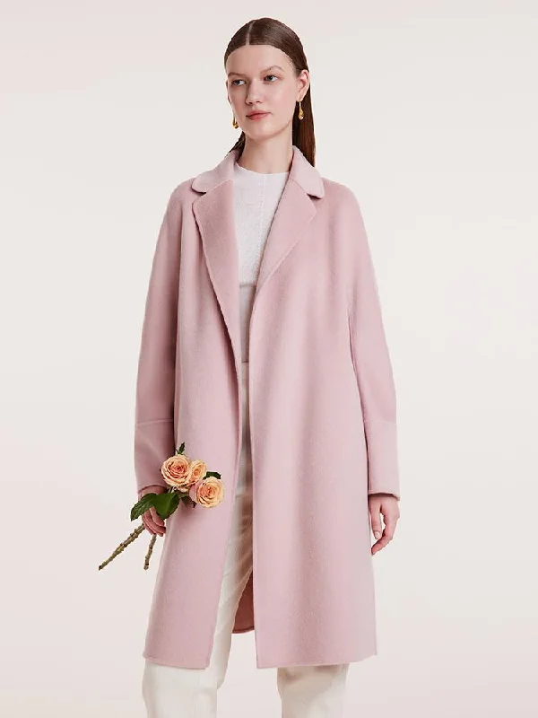 Fashionable Women's Clothes Notched Lapel Wool And Cashmere Wrapped Women Coat