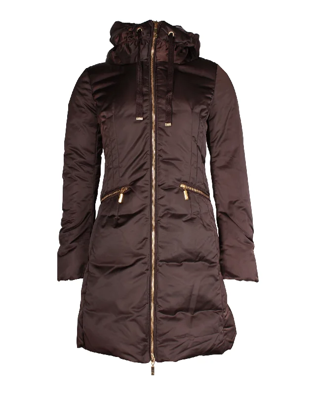 Big Discounts On Premium Fashion Collections Moncler Puffed Long Coat in Brown Polyester