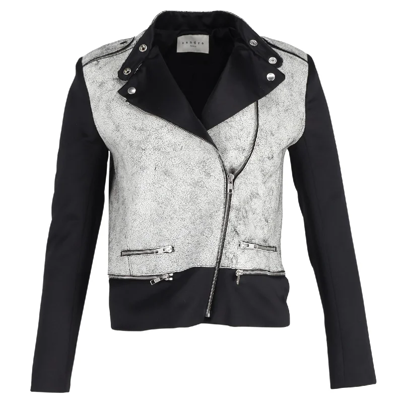 Modern Women's Outfit Sandro Biker Jacket in Grey Leather