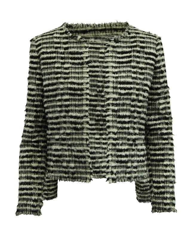 Charming Women's Holiday Apparel Iro Emotion Tweed Jacket in Black Wool