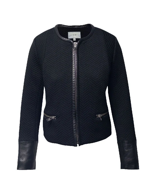 Seasonal Wardrobe Refresh – Shop Stylish Looks For Less Sandro Paris Jacket with Leather Cuffs in Black Polyester