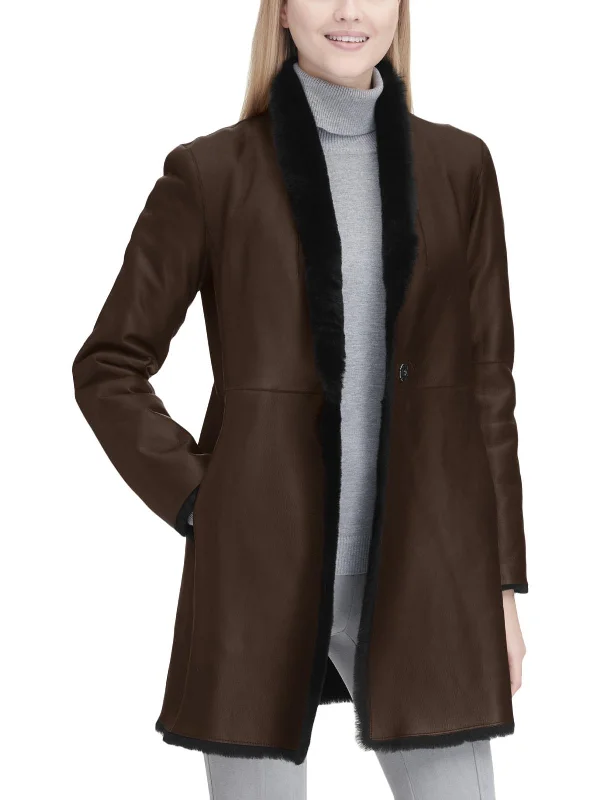 Timeless Women's Apparel Womens Lamb Shearling Reversible Leather Coat