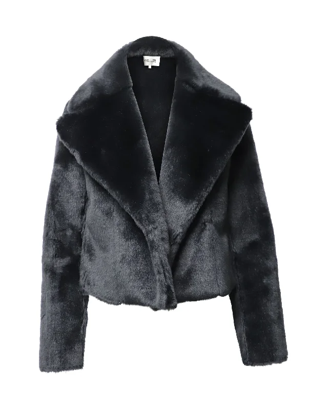 Women's Plus-Size Casual Outfit Diane Von Furstenberg Faux Fur Cropped Jacket in Black Acrylic