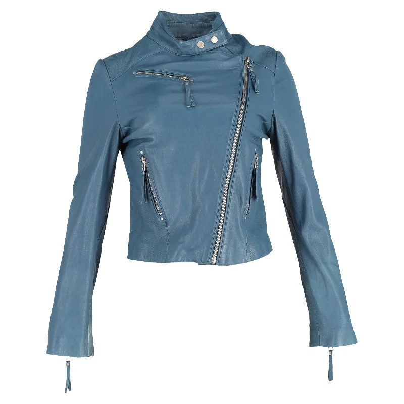 Women's Athletic Garments Iro Biker Jacket in Light Blue Leather