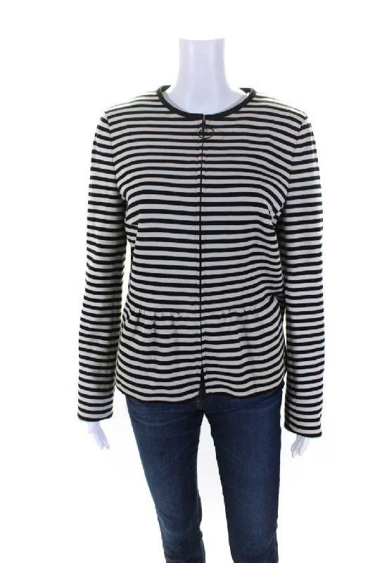 Women's Comfy Loungewear Outfit Akris Punto x Bergdorf Goodman Womens White Black Striped Zip Jacket