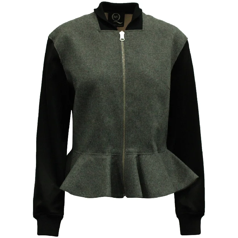 Women's Clothes For Work MCQ by Alexander McQueen Peplum Bomber jacket in Black and Grey Wool