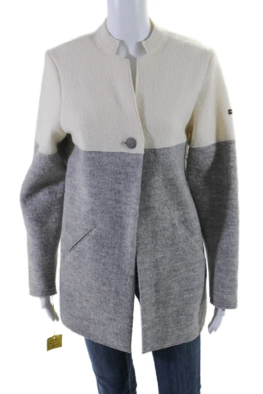 Women's Athletic Outfit Saint James Womens Wool Textured Collar Open Front Jacket Gray