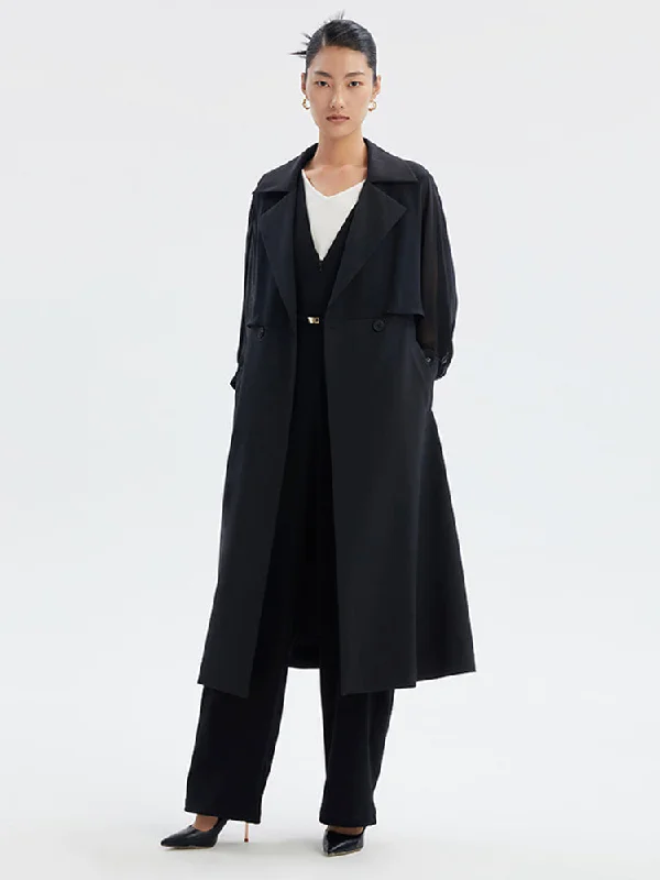 Women's Fashion-Forward Apparel Silk Patchwork Worsted Wool Women Trench Coat