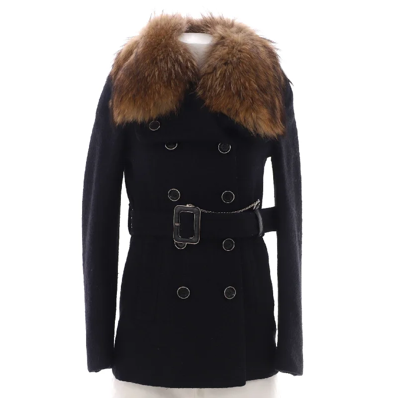 Don't Miss Out – Your Favorite Fashion Pieces On Sale Women's Double Breasted Belted Chain Peacoat Wool with Fur