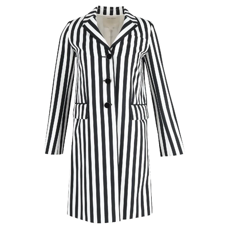 Sustainable Women's Clothes Marc Jacobs Stripe Print Single-Breasted Trench Coat in Black and White Wool