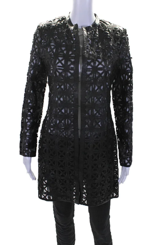 Women's Layered Outfit In Transit 2 Womens Black Leather Mesh Crew Neck Long Sleeve Jacket