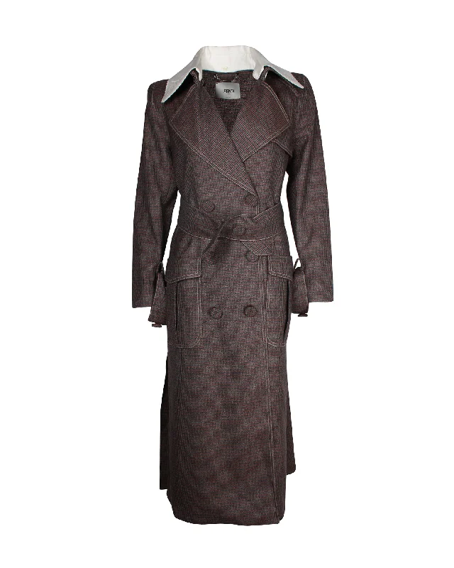 Seasonal Clearance Sale – Big Savings On Trendy Looks Fendi Gingham Trench Coat in Brown Virgin Wool