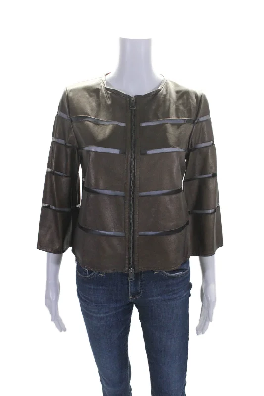 Trendy And Timeless Styles Now At Exclusive Discounts In Transit 2 Womens Long Sleeves Full Zip Round Neck Leather Jacket Brown