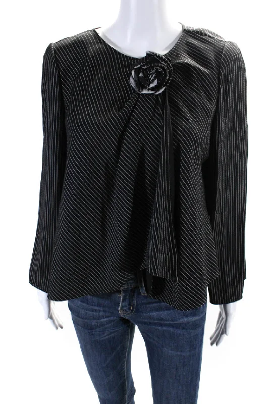 Women's Stylish Casual Garments Armani Collezioni Womens Single Button Pinstriped Flower Jacket Black Wool 10