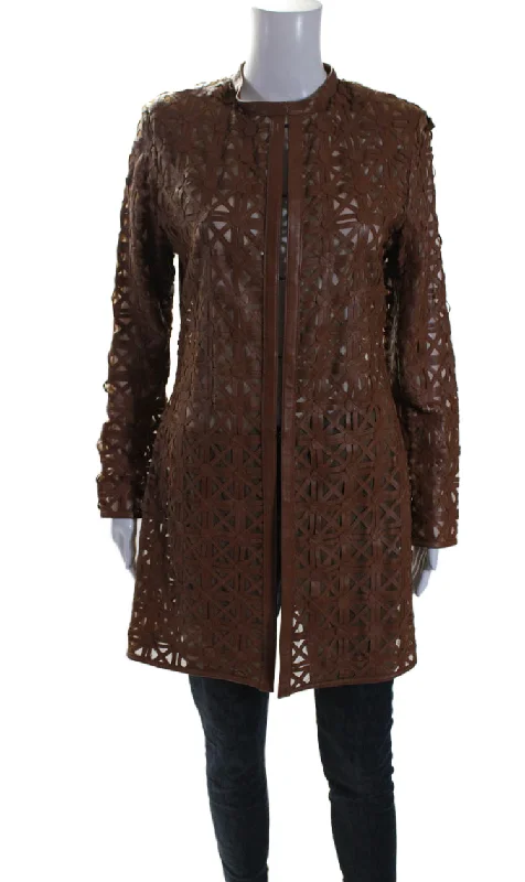 Flash Sale On Stylish Outfits – Hurry Before It's Gone In Transit 2 Womens Brown Leather Mesh Crew Neck Long Sleeve Jacket