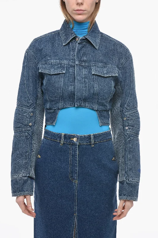 Affordable Trendy Clothes For Women Off-White Biker-Fit Cropped MOTORCYCLE Denim Jacket