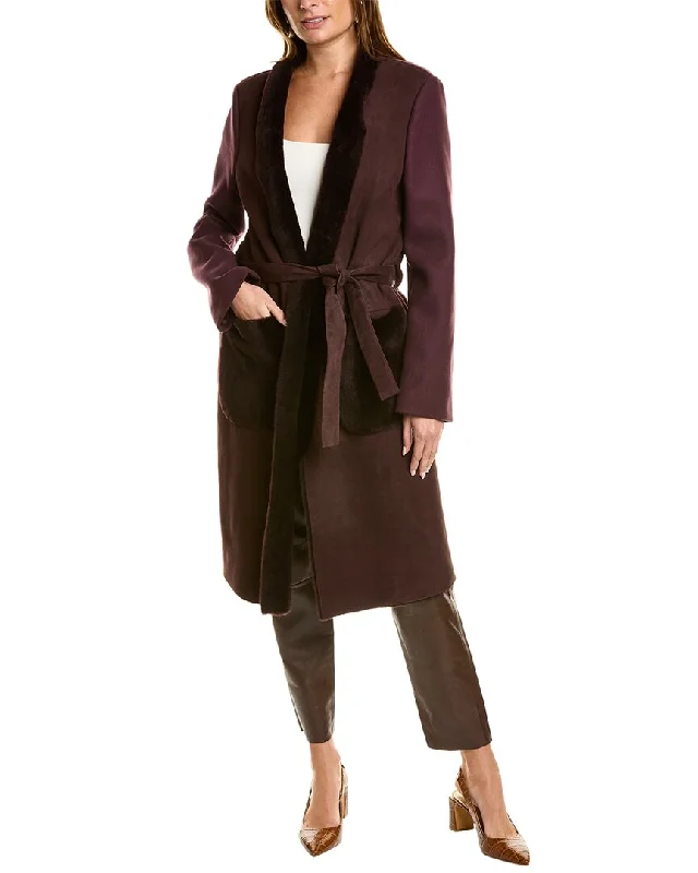 Women's Transitional Apparel Piazza Sempione Leather-Trim Wool Coat