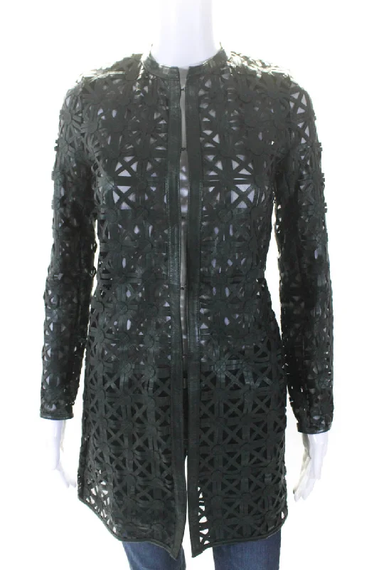 Women's Professional Clothes In Transit Womens Metallic Leather Mesh Hook & Eye Jacket Dark Green