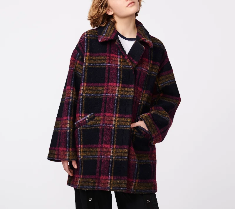 Modern Women's Outfit Plaid Wool coat