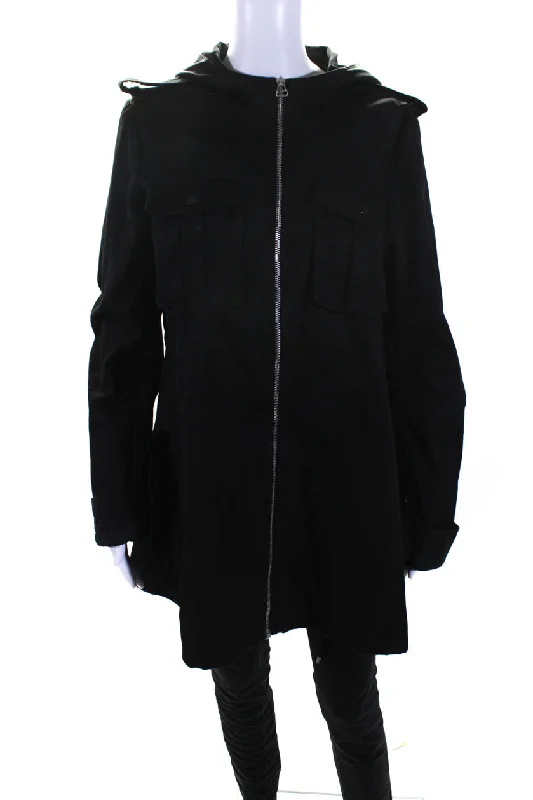 Timeless Women's Clothing Dion Lee Womens Cotton Cut-Out Zipped Hooded Long Sleeve Jacket Black